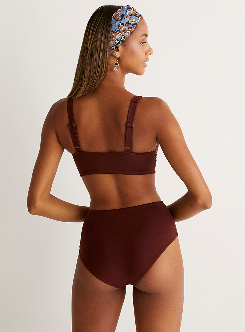 Simons Dark Brown Cute recycled nylon high-rise bikini bottom At Icône for women