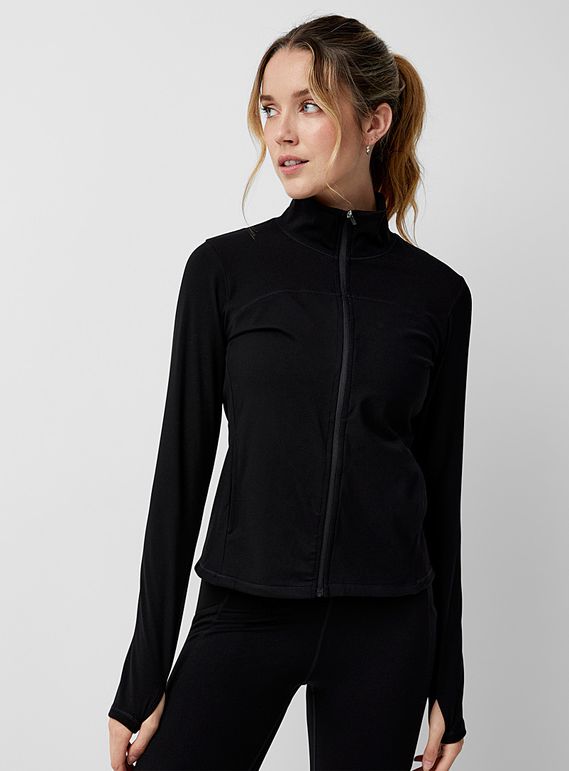 I.FIV5 Black Fitted mock-neck zip-up cardigan for women