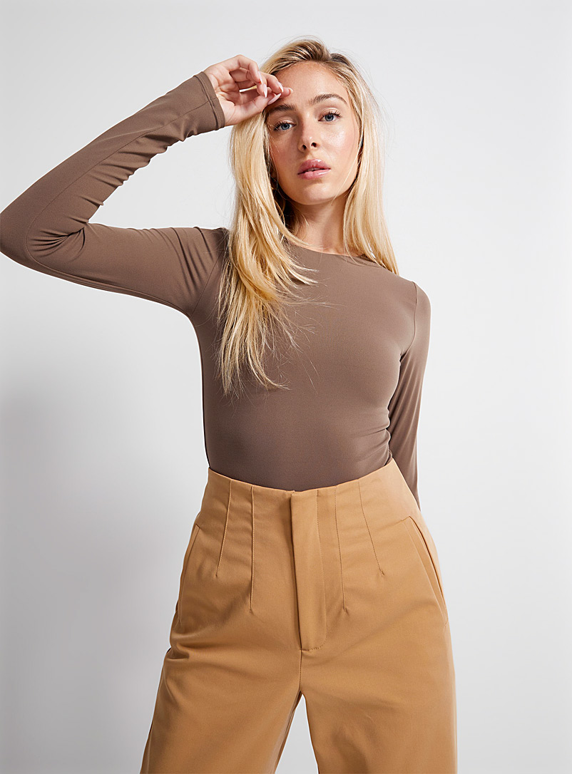 Icône Brown Long-sleeve microfibre bodysuit for women