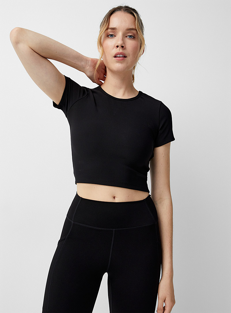 I.FIV5 Black Cropped ribbed T-shirt for women