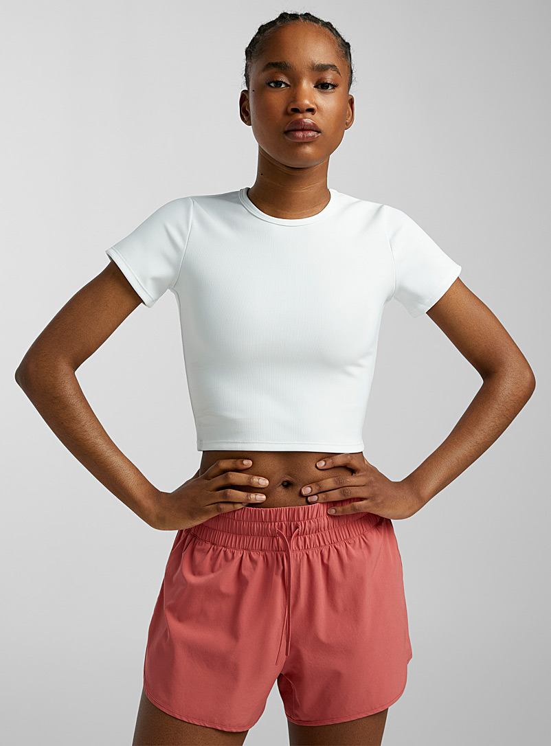 I.FIV5: Le t-shirt court côtelé Blanc pour femme