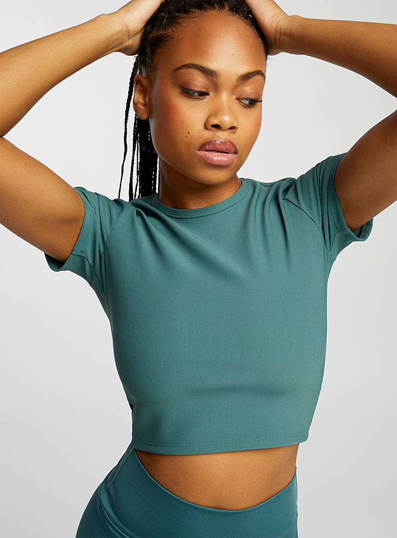 I.FIV5 Teal green Cropped ribbed T-shirt for women