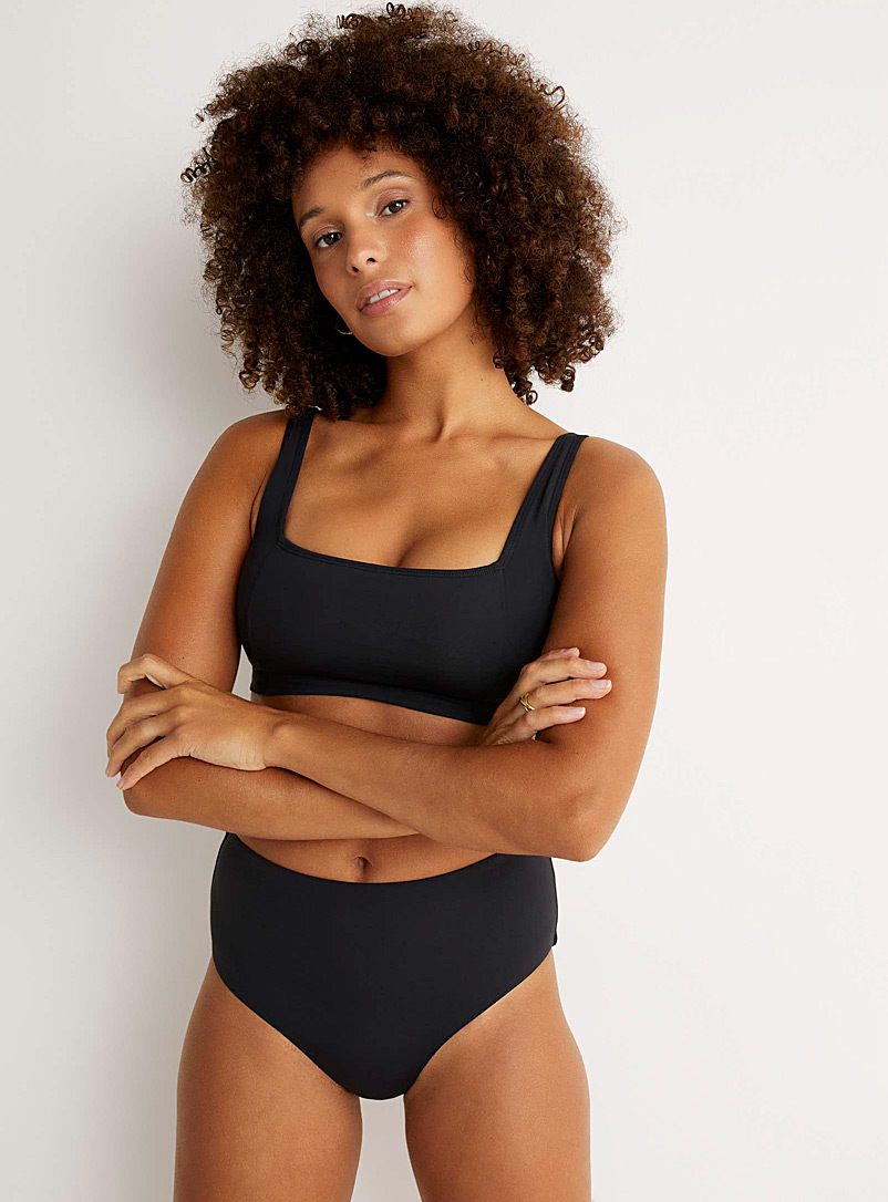 Simons Black Recycled nylon ruched bikini bottom At Contemporaine for women