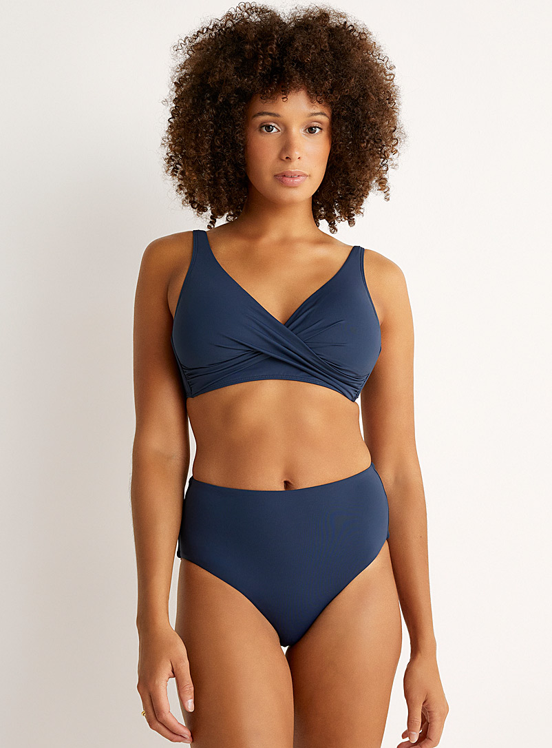 Simons Marine Blue Recycled nylon ruched bikini bottom At Contemporaine for women