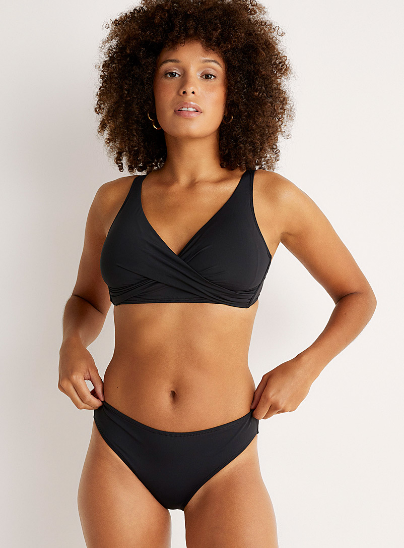 Simons Black Recycled nylon mid-rise bikini bottom At Contemporaine for women