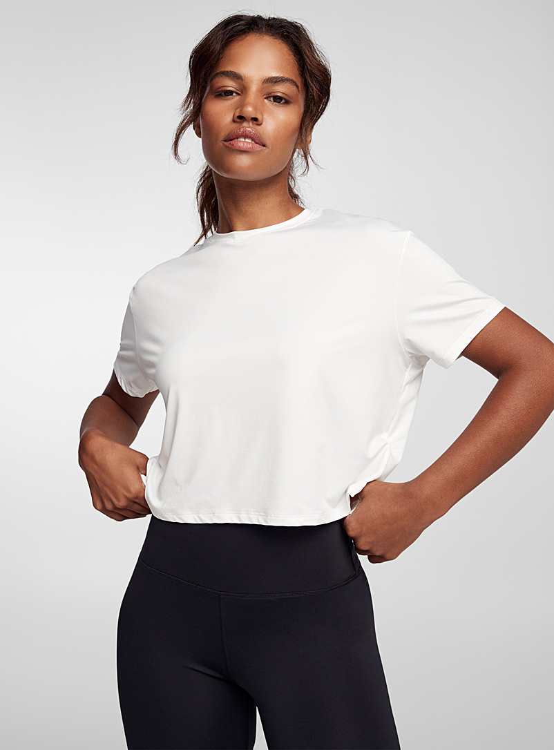 I.FIV5 White Micro-perforated cropped T-shirt for women