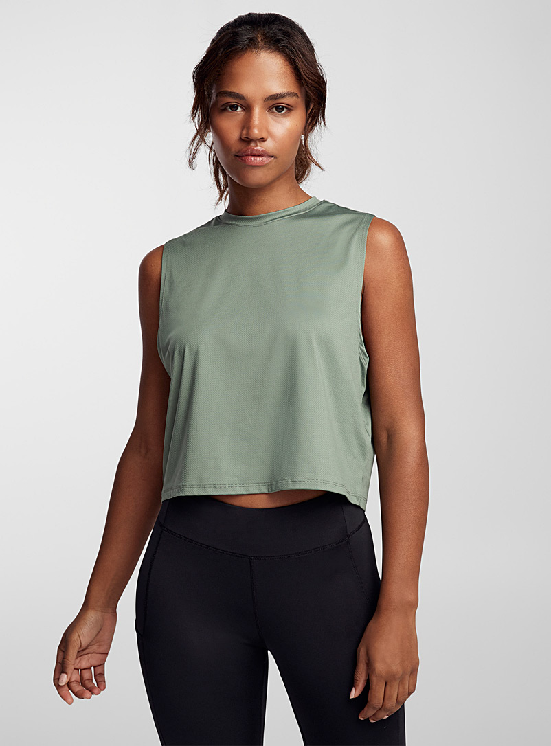 I.FIV5 Mossy Green Micro-perforated cropped cami for women