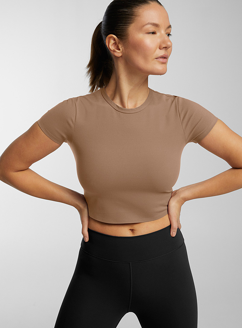 I.FIV5: Le t-shirt court ajusté ultradoux Beige pâle pour femme