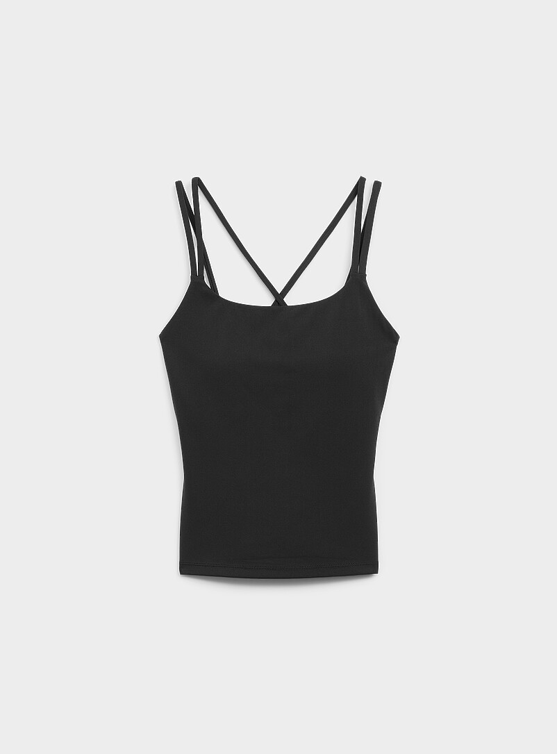I.FIV5: La camisole de soutien fines bretelles crois&eacute;es toucher velout&eacute; Ivoire - Beige cr&egrave;me pour femme