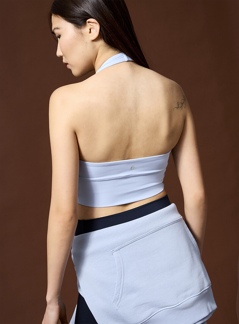 I.FIV5 Black Velvety centre-ruching halter sports bra Low to medium-impact support for women