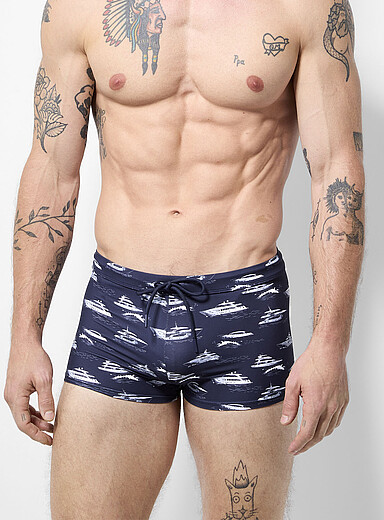Simons: Le maillot short ajust&eacute; imprim&eacute; Bleu marine - Bleu nuit pour homme
