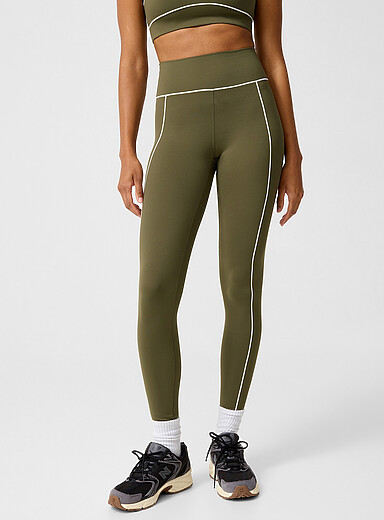 I.FIV5 Khaki/Sage/Olive Velvety white-trim legging 27" length for women