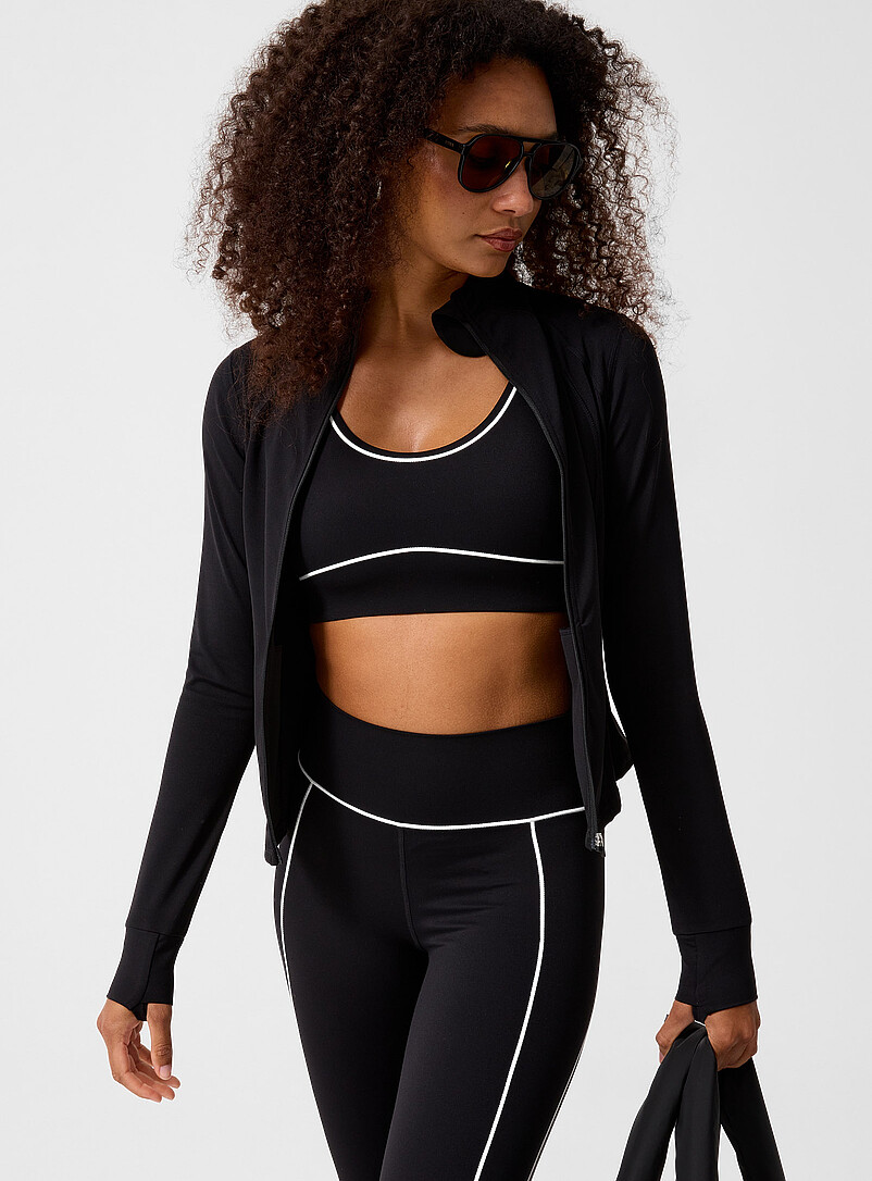 Velvety zipped mock-neck fitted top | I.FIV5 | Sport t-shirt for