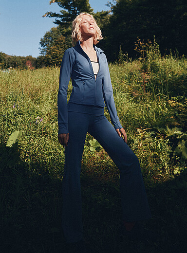 I.FIV5 Blue Fold-over waist flared-leg pant for women