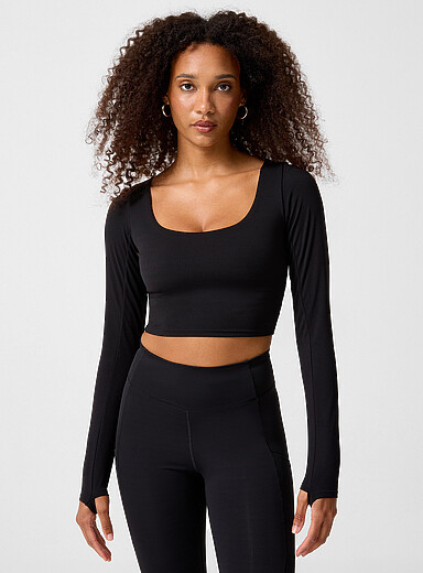 I.FIV5: Le t-shirt court manches longues soutien int&eacute;gr&eacute; Maintien l&eacute;ger Noir pour femme