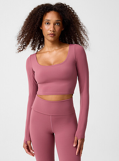 I.FIV5: Le t-shirt raccourci manches longues soutien int&eacute;gr&eacute; Maintien l&eacute;ger Rouge framboise - Cerise pour femme