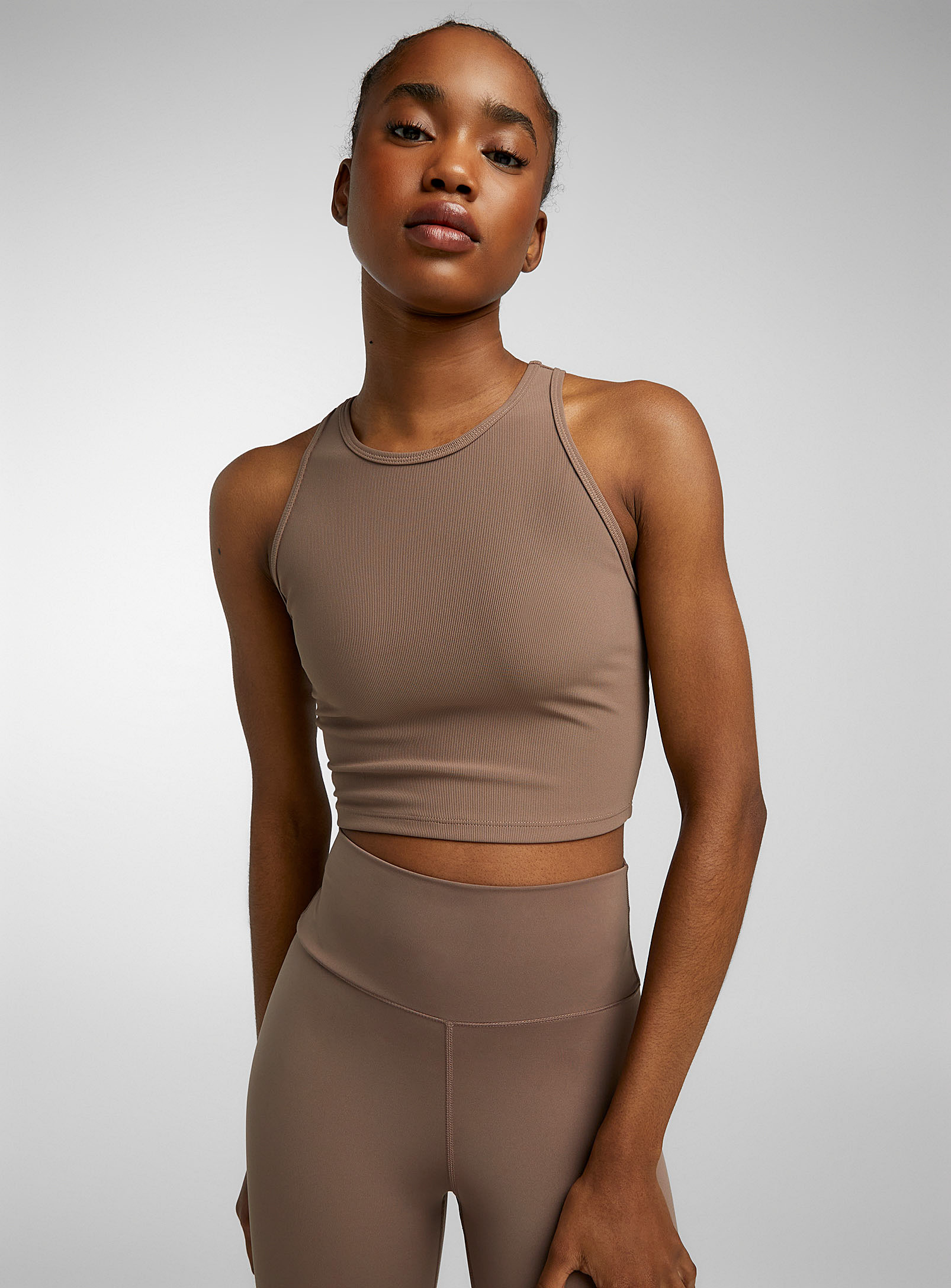 I.fiv5 Cropped Ribbed Tank In Light Brown