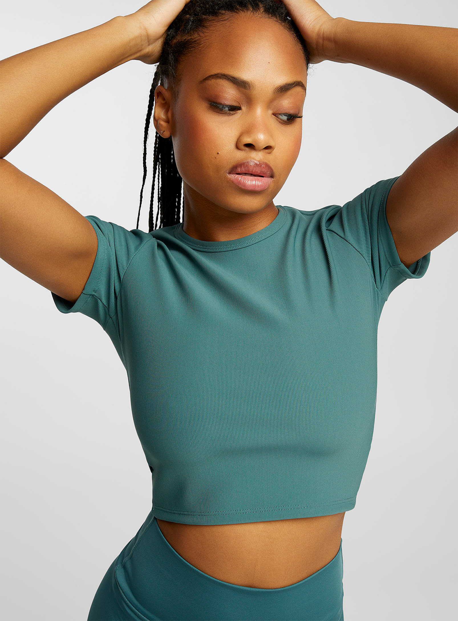 I.fiv5 Cropped Ribbed T-shirt In Kelly Green