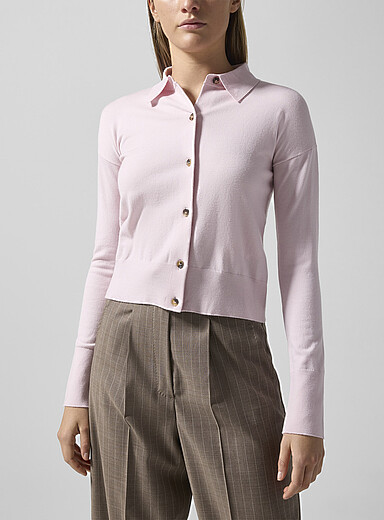 Max Mara Pink Wool point collar cardigan for women