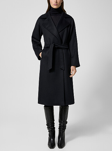 Max Mara: Le paletot ceintur&eacute; Manuela laine de chameau Bleu marine - Bleu nuit pour femme