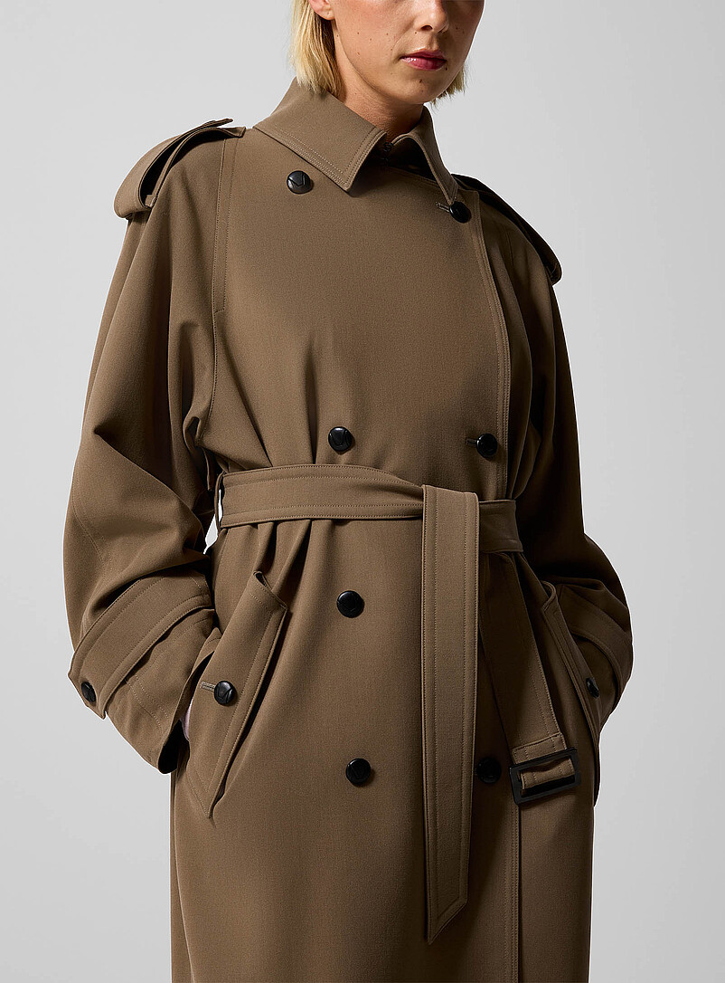 Max Mara Taupe Flowy pure virgin wool trench coat for women