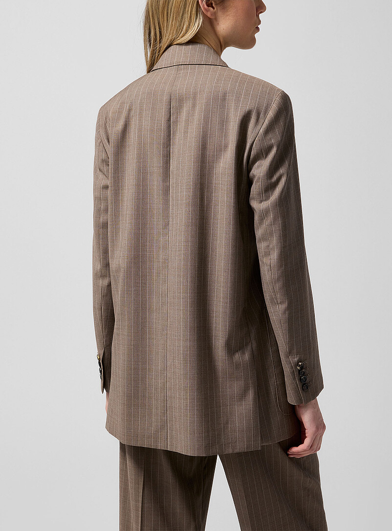 Max Mara Taupe Pinstripe 100% virgin wool blazer for women