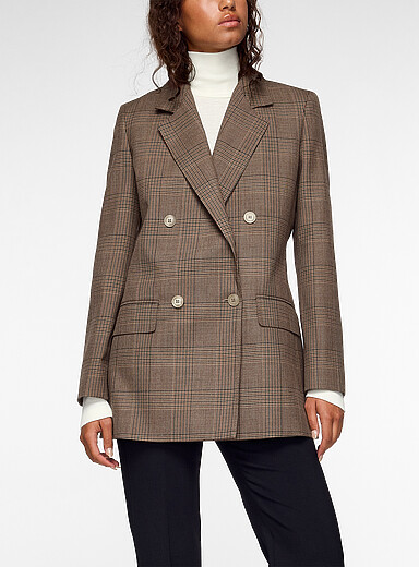 Max Mara: Le veston pure laine prince de Galles Carreaux fins bruns pour femme