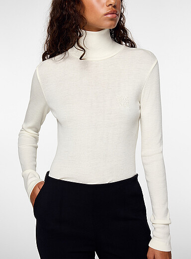 Max Mara: Le chandail col montant pure laine vierge Blanc pour femme