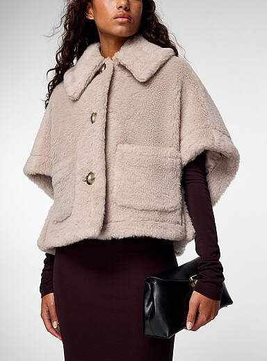 Max Mara: La cape pelucheuse en m&eacute;lange d'alpaga et de laine vierge Ivoire - Beige cr&egrave;me pour femme
