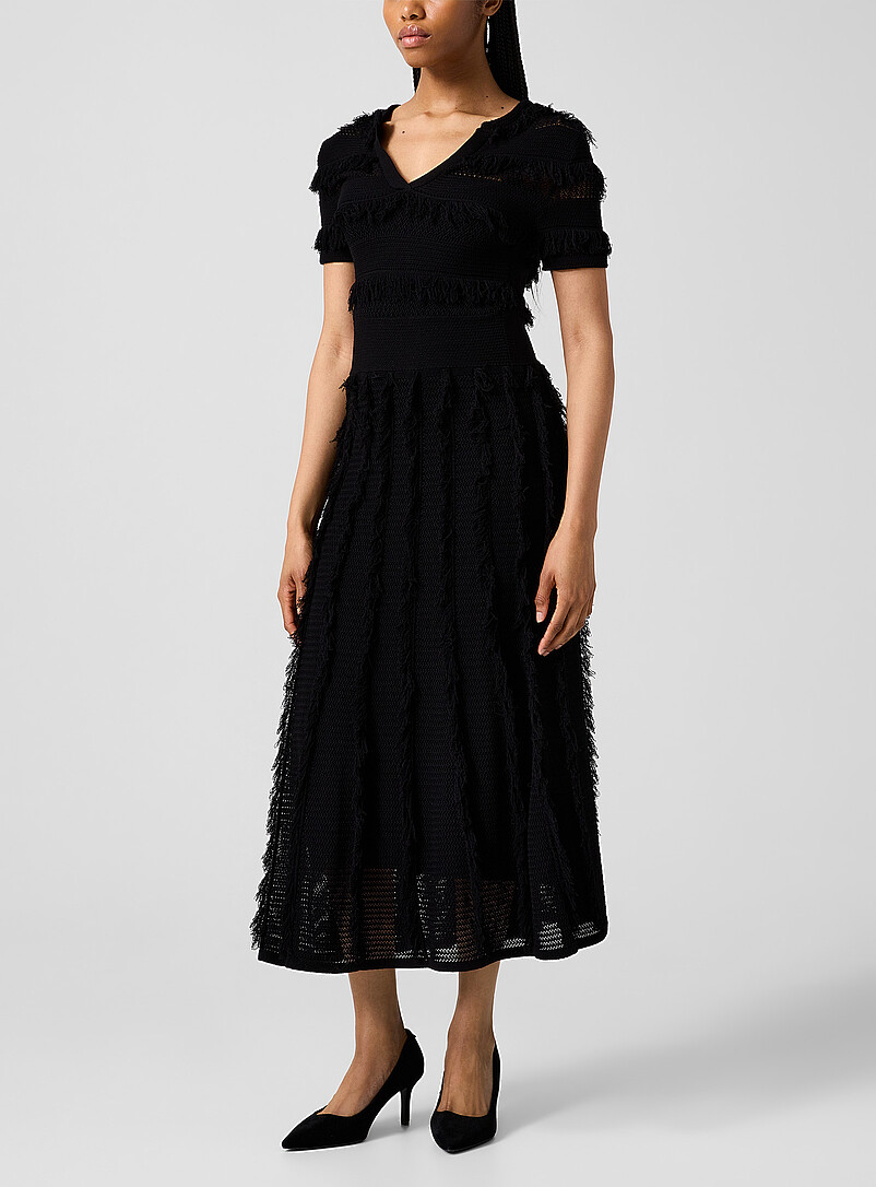 Textured Knit And Fringes Maxi Dress