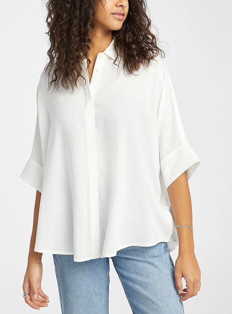 Twik White Loose dolman-sleeve shirt for women