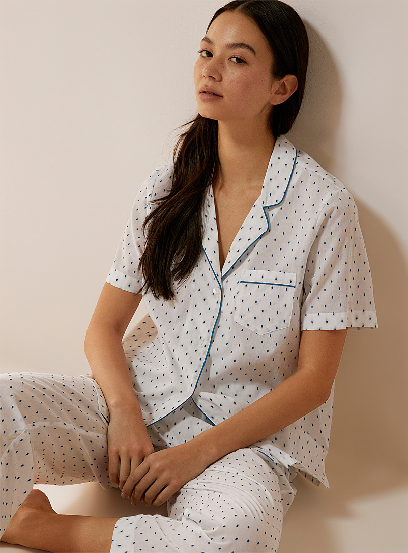 Miiyu: L'ensemble pyjama coton bio minimotif Blanc cassé pour femme