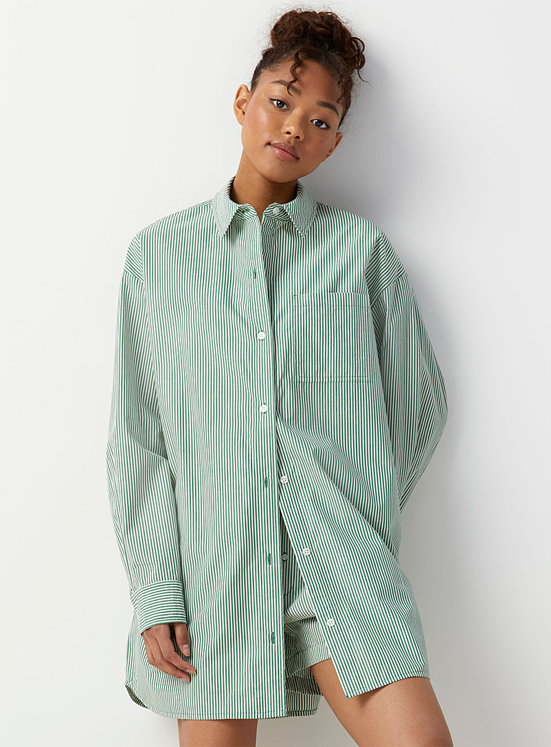 Miiyu x Twik: La chemise de nuit à rayures Vert à motifs pour femme