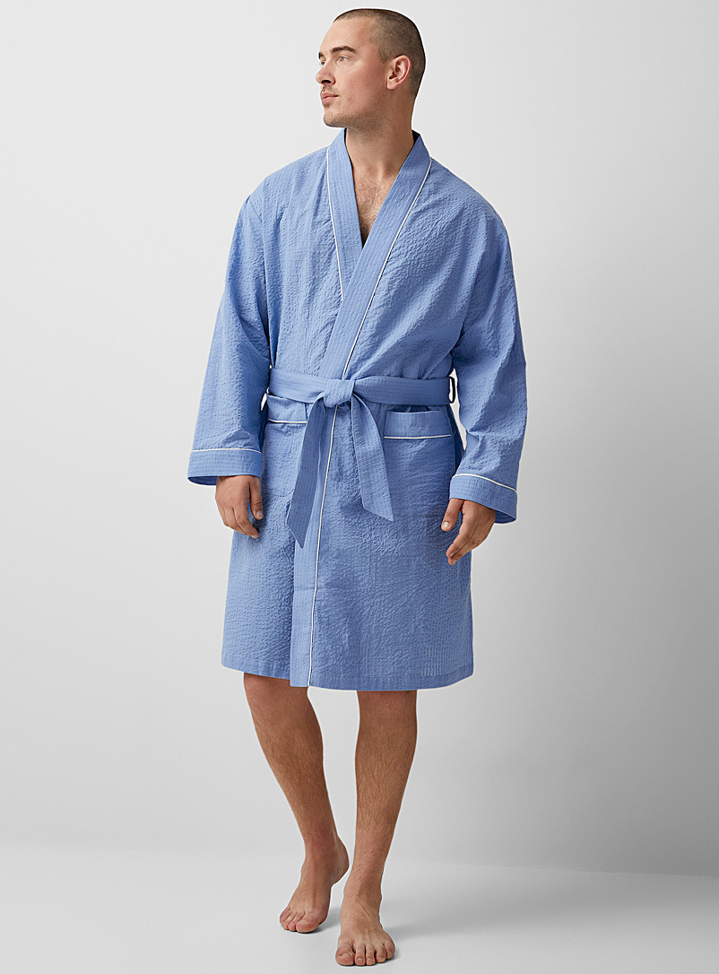 Le 31 Baby Blue Piped seersucker robe for men