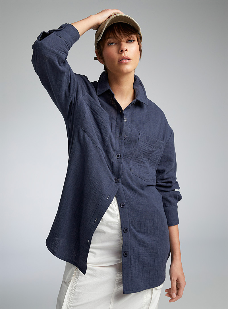 Twik: La chemise ample gaze coton bio Bleu marine - Bleu nuit pour femme