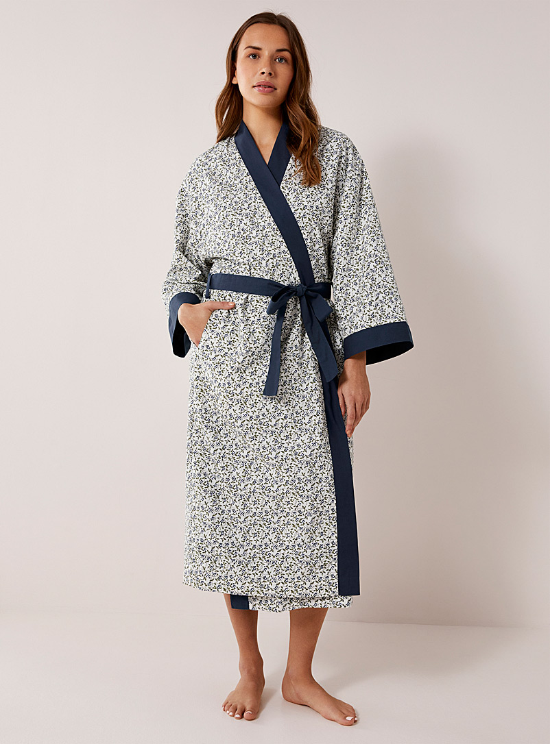 Miiyu Cream Beige Terry underside patterned robe for women