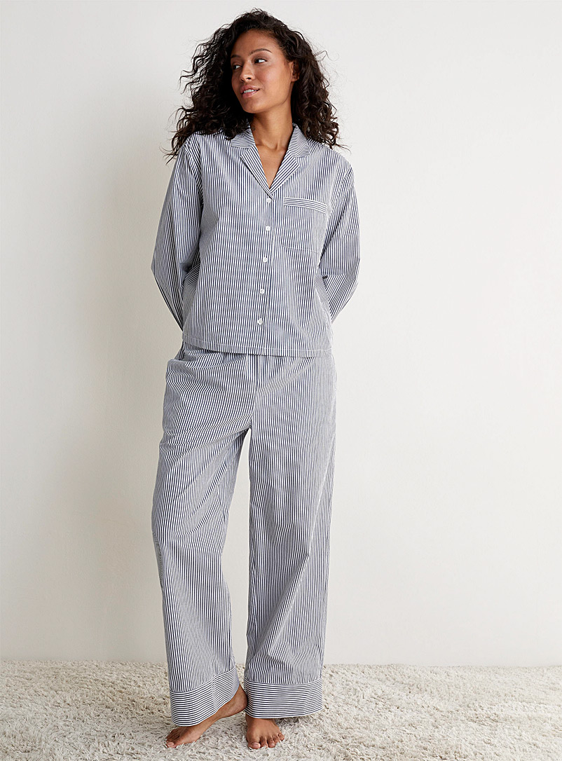 Miiyu: L'ensemble pyjama popeline rayures Marine pour femme
