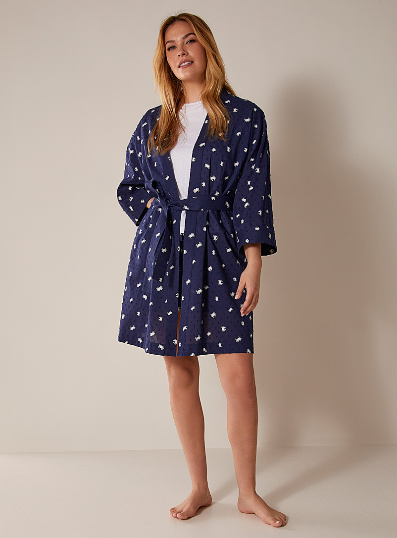Miiyu Navy/Midnight Blue Micro-pattern organic cotton robe for women