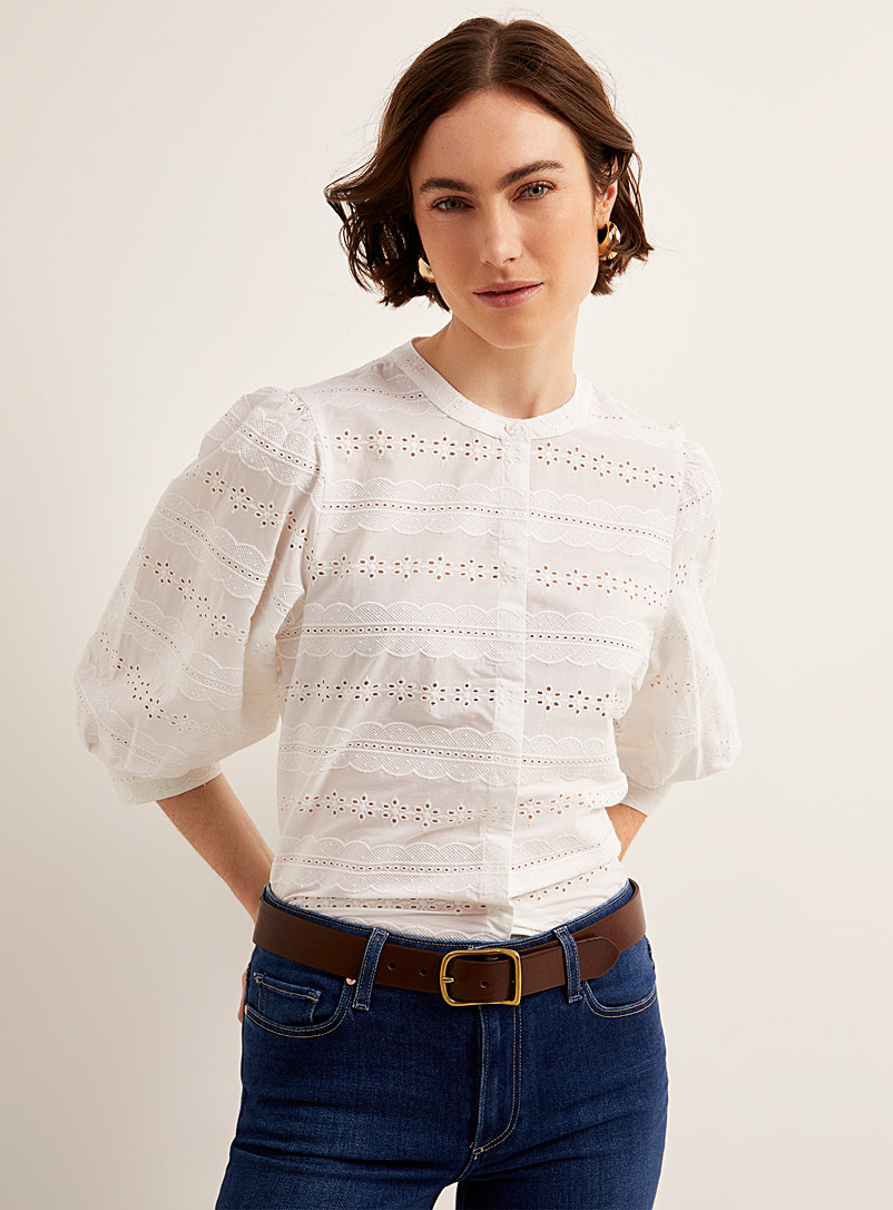 Chemise Lucky Brand Manches Bouffantes à Pois - Taille XS, Blanc, Neuf Avec étiquettes