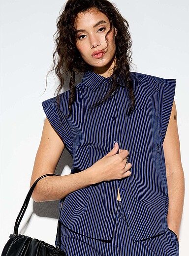 Ic&ocirc;ne: La chemise &agrave; mancherons popeline Pourpre &agrave; motifs pour femme