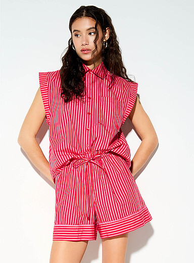 Cap-sleeve poplin shirt