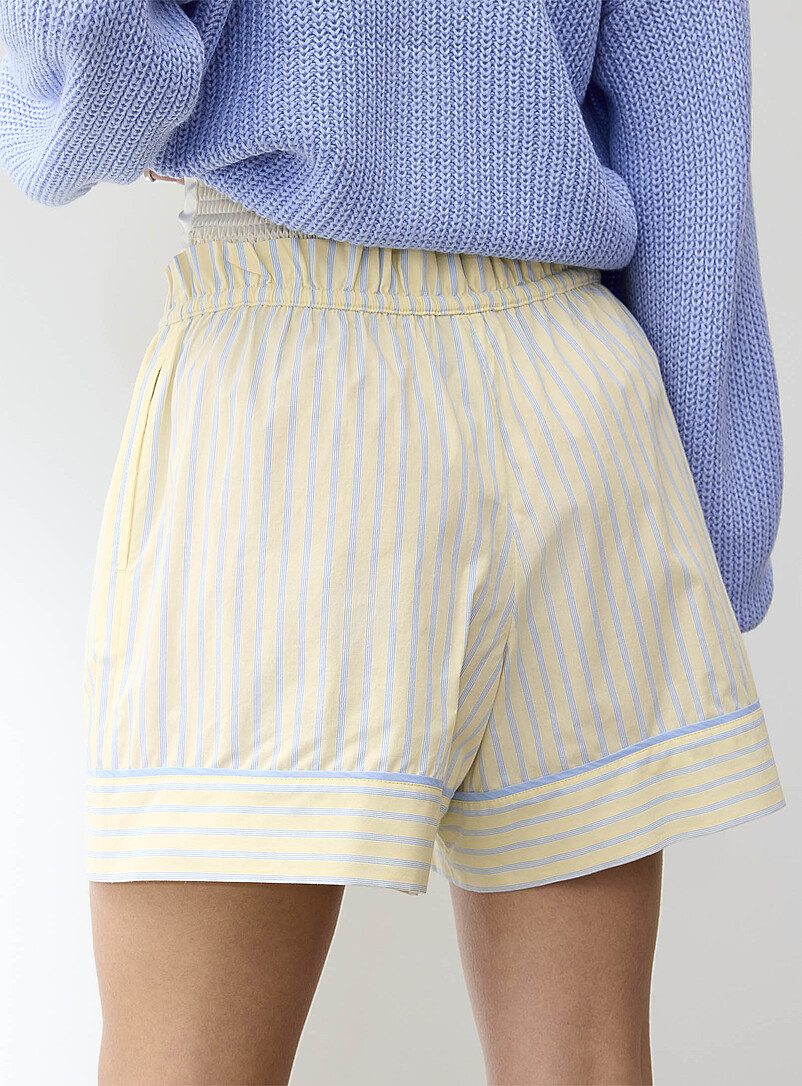 Ic&ocirc;ne Patterned Blue Drawstring-waist wide-leg boxer-style short for women