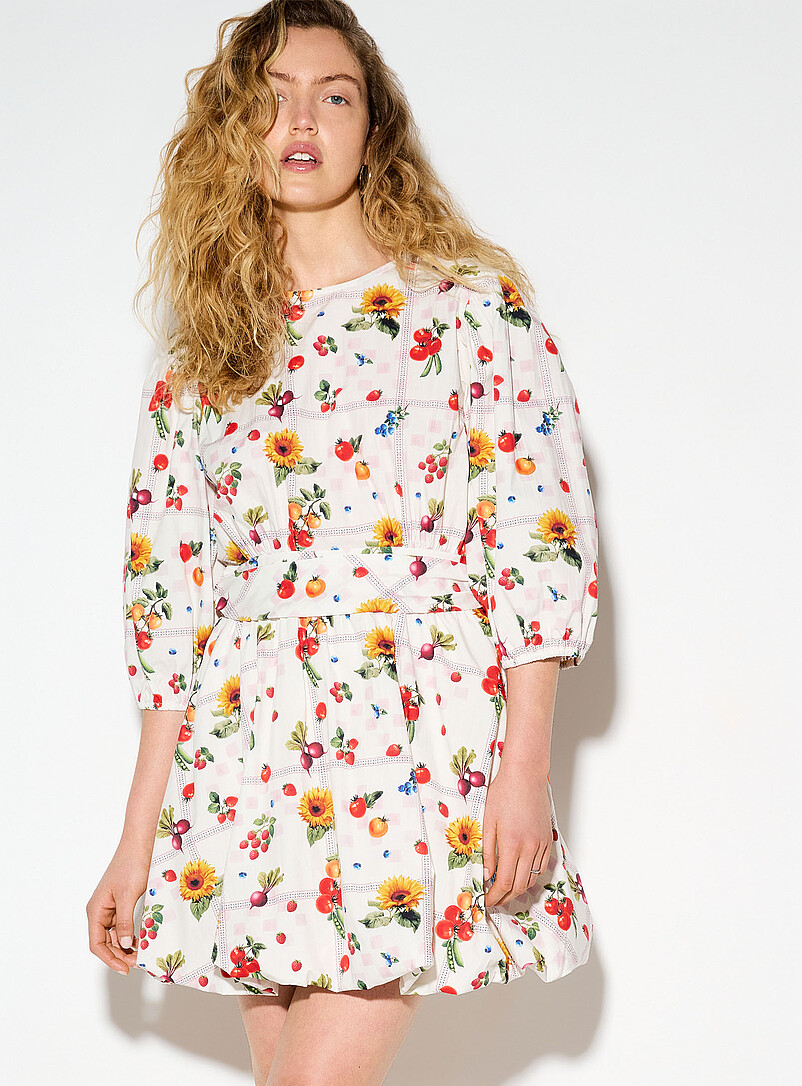 Ic&ocirc;ne: La minirobe bouffante ceintur&eacute;e popeline Rouge &agrave; motif pour femme
