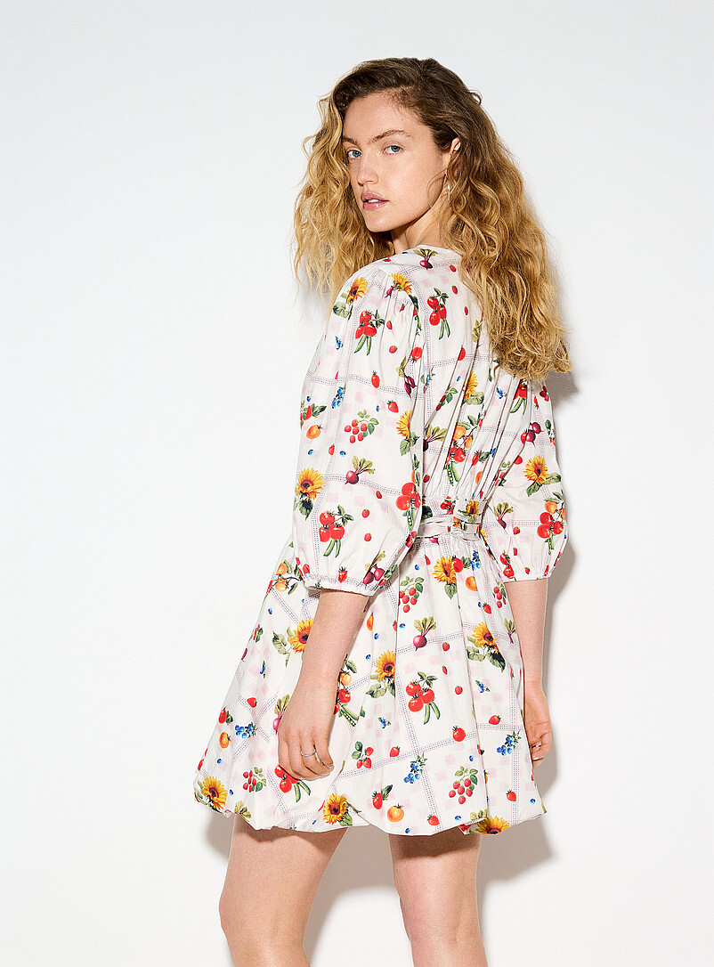 Ic&ocirc;ne: La minirobe bouffante ceintur&eacute;e popeline Rouge &agrave; motif pour femme