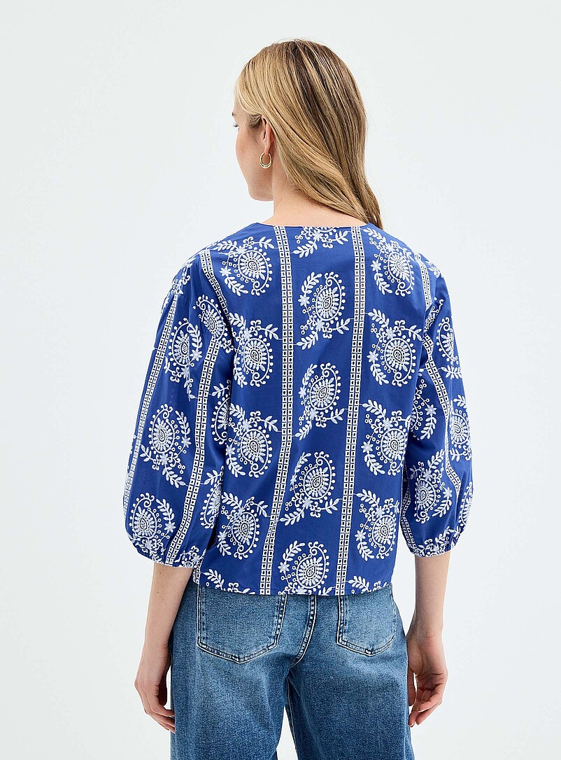 Contemporaine: La blouse col V broderie paisley Bleu pour femme