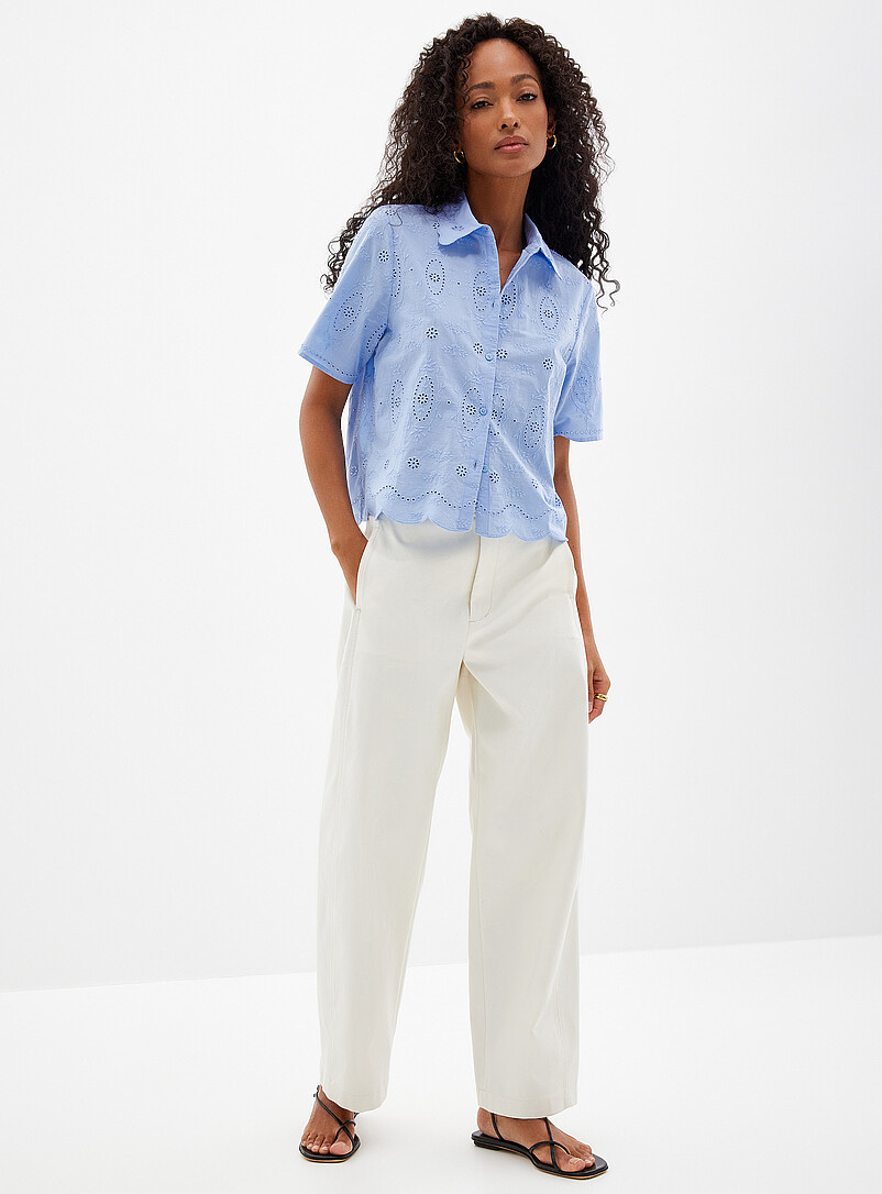 Contemporaine Pink Scalloped collar broderie anglaise shirt for women