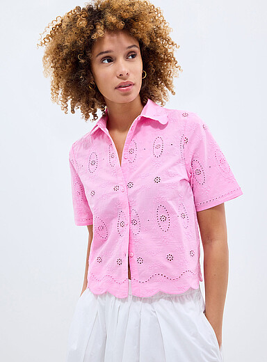 Contemporaine: La chemise broderie anglaise col festonn&eacute; Rose pour femme