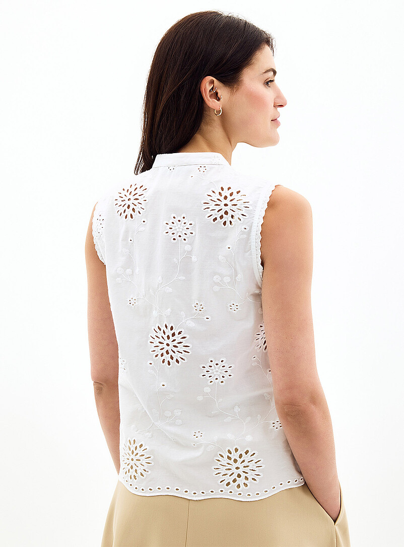 Contemporaine White Broderie anglaise sleeveless shirt for women