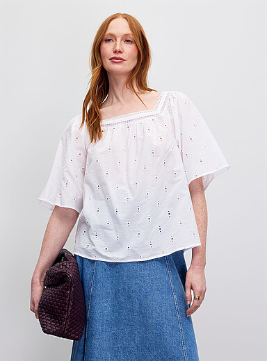 Flared broderie anglaise blouse