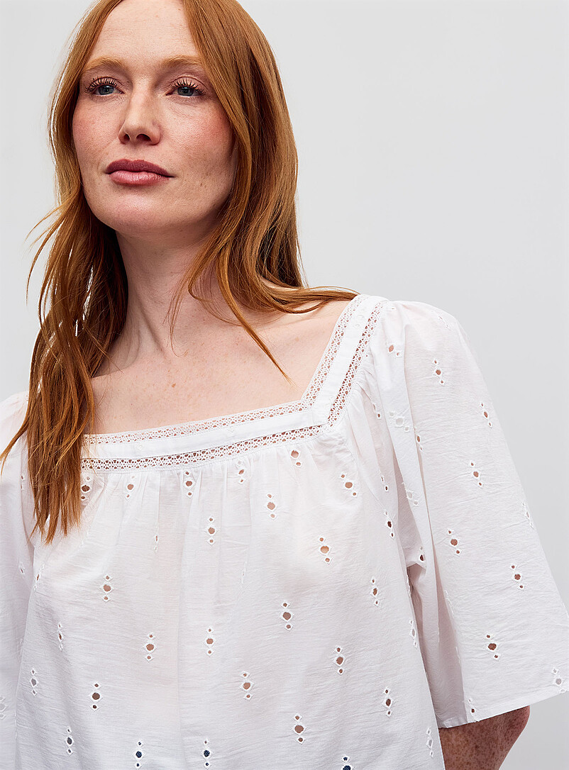 Contemporaine Navy/Midnight Blue Flared broderie anglaise blouse for women